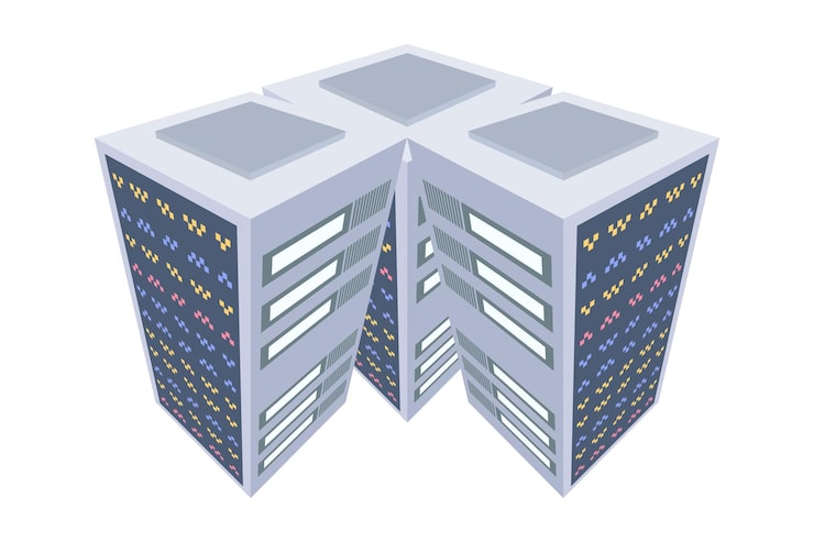 Vector server room database system server racks data protection internet security concept data center icon cloud storage cloud computing computer server hosting icon computer network secure and protection