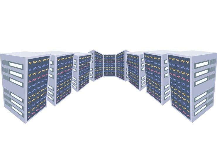 Vector server room database system server racks data protection internet security concept data center icon cloud storage cloud computing computer server hosting icon computer network secure and protection