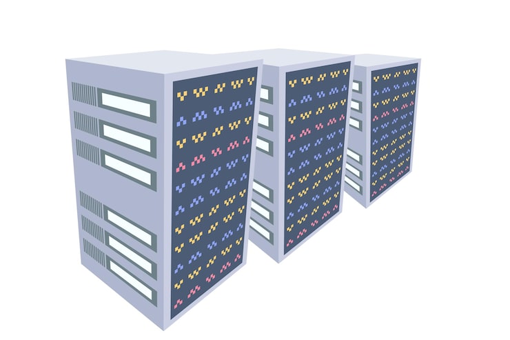 Vector server room database system server racks data protection internet security concept data center icon cloud storage cloud computing computer server hosting icon computer network secure and protection