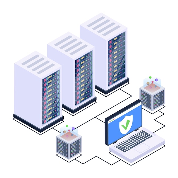 A server room icon in isometric design premium download