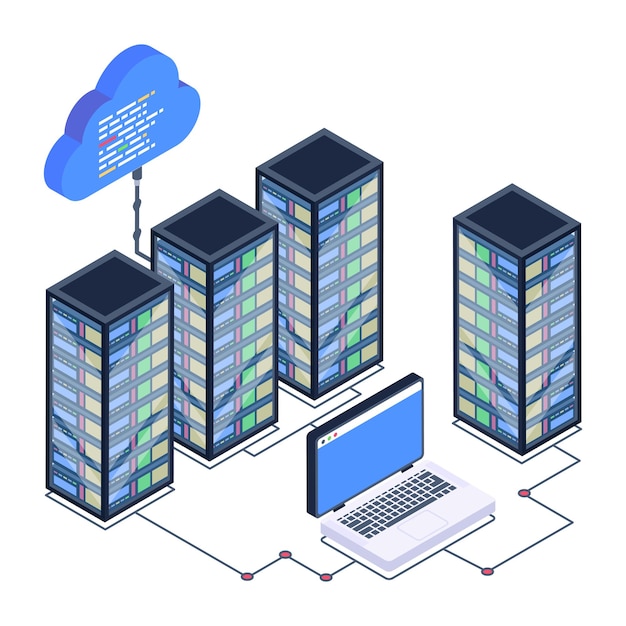 A server room icon in isometric design premium download