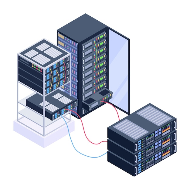 A server room icon in isometric design premium download