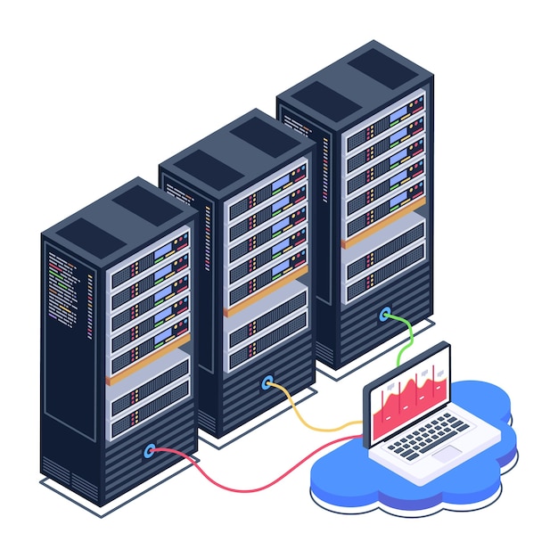 A server room icon in isometric design premium download