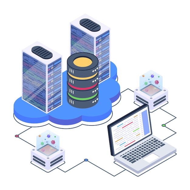 A server room icon in isometric design premium download