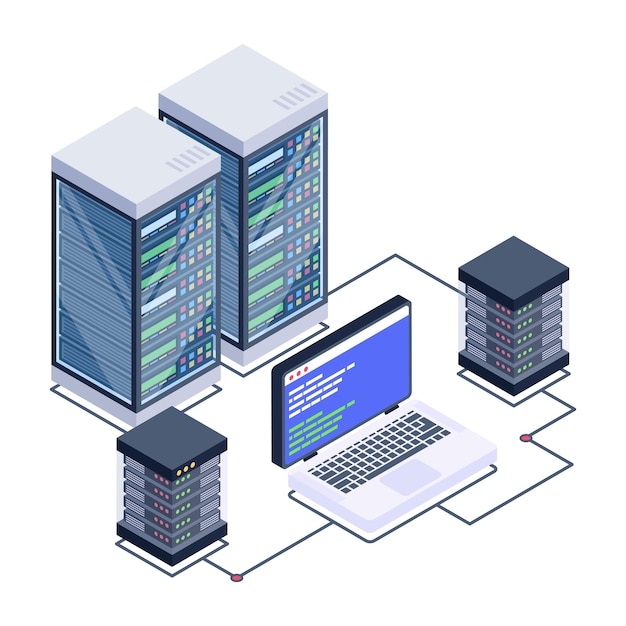 A server room icon in isometric design premium download