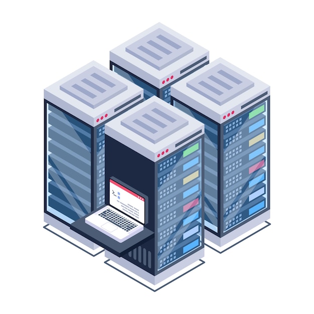 A server room icon in isometric design premium download