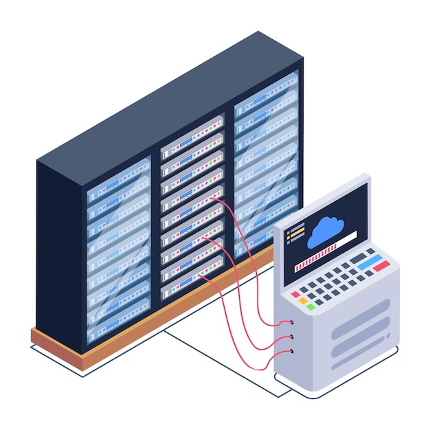 Un'icona della stanza del server nel download premium di design isometrico