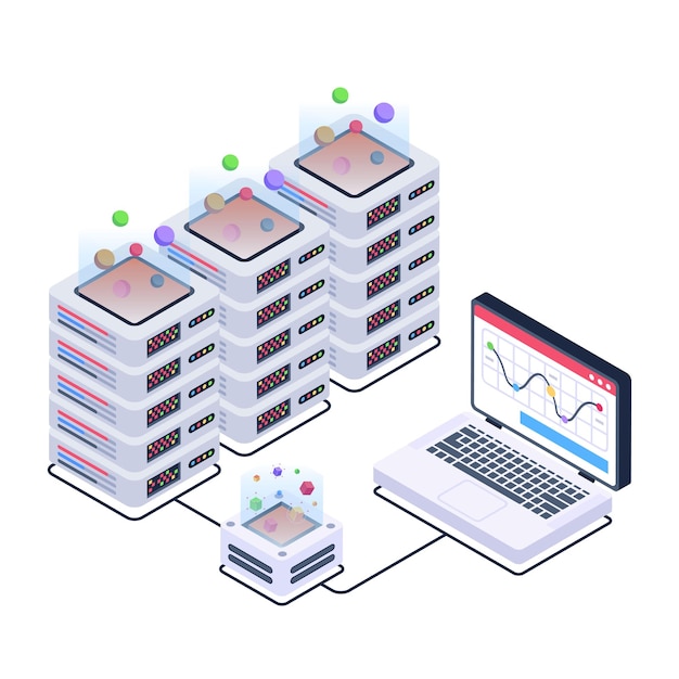 A server room icon in isometric design premium download