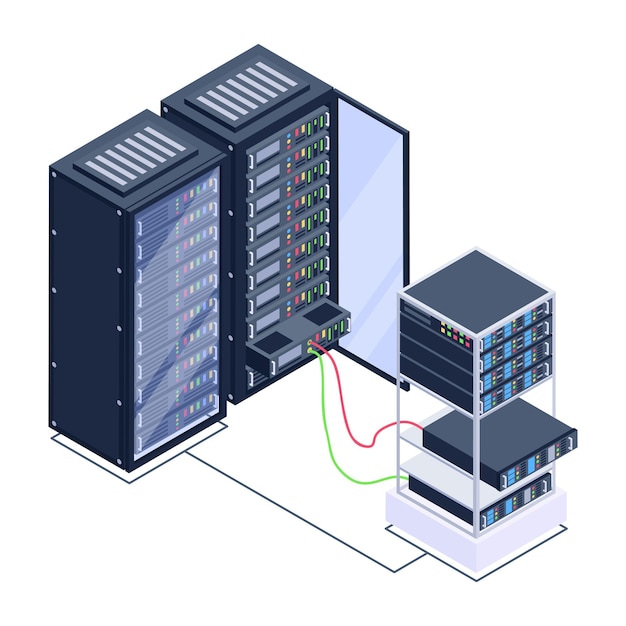 A server room icon in isometric design premium download