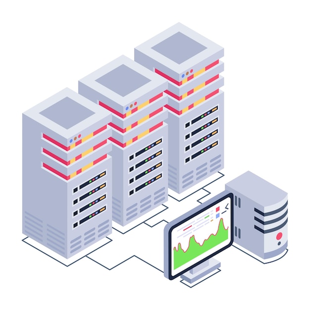 A server room icon in isometric design premium download