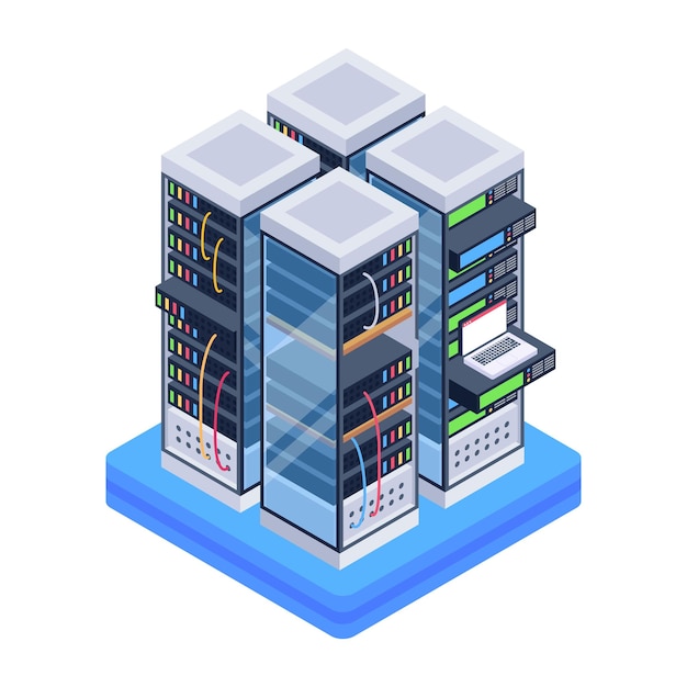 A server room icon in isometric design premium download