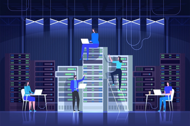 Vector server room, system administration, control center,  it technology