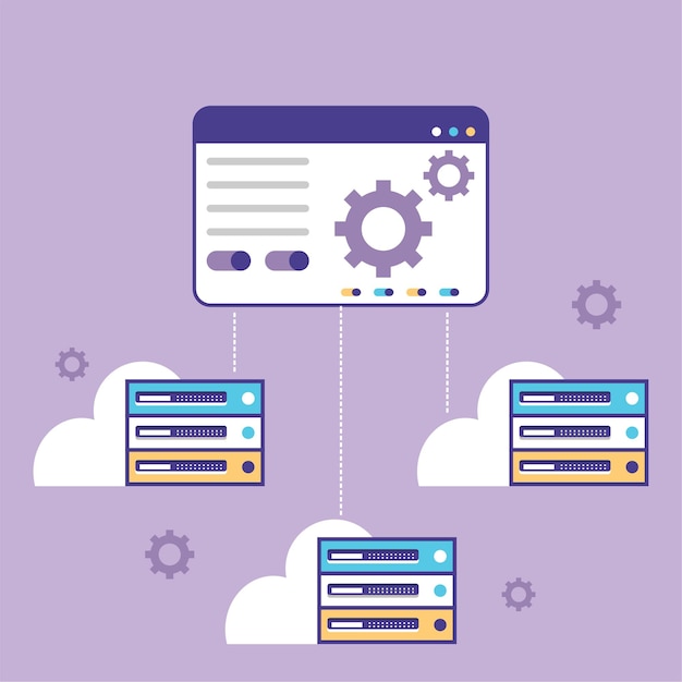 Serverconfiguratiescherm hostingsoftware vectorillustratie Beheer server met configuratiescherm