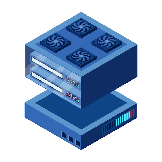 Serveur futuriste isométrique Base de données isométriques ou centre de données Blockchain abstrait Stockage informatique Stockage dans le nuage Technologie isométhique