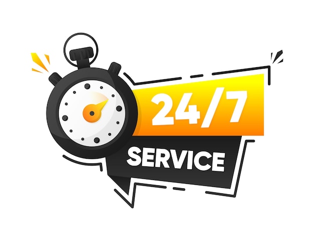 ベクトル サービス 24 から 7 サービス バナー 24 時間年中無休 ストップウォッチによるヘルプ サポートのコンセプト