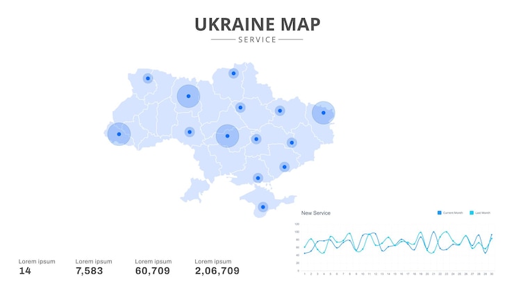 Вектор сервисные центры выделены на инфографической карте украины