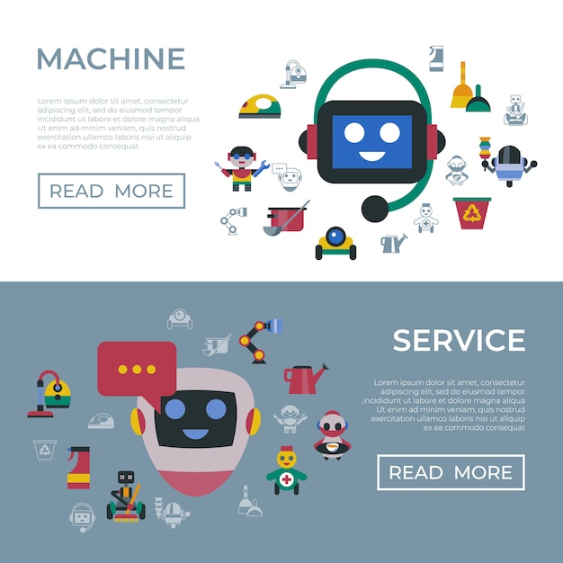 Service and cleaning home robots icons