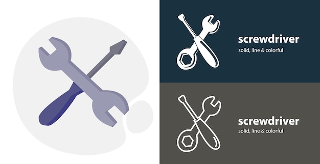 Service icon repair design isolated tool flat icon with screwdriver and wrench solid line icons