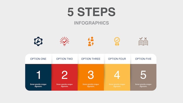 Vector service oplossing hulp kwaliteit gids iconen infographic ontwerpsjabloon creatief concept met 5 stappen