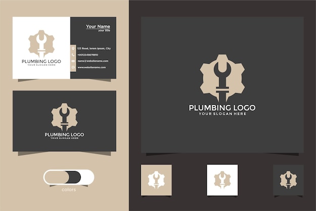 Вектор Дизайн логотипа службы сантехники с визитками