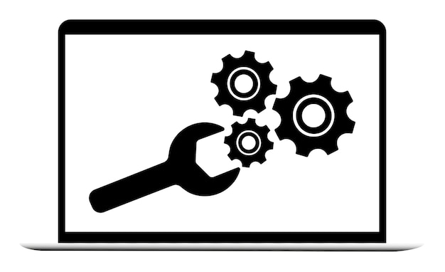 service, repair service, gears and a key in the laptop screen