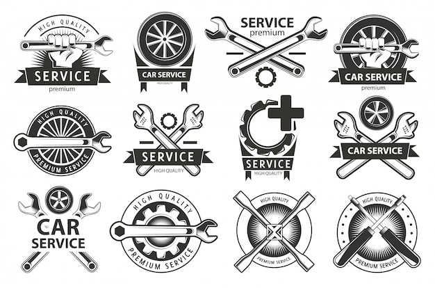 Vector service, repair set of labels or logos.maintenance work.