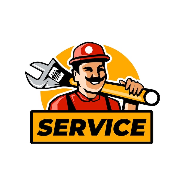 Service reparatie sanitair werknemer embleem logo ontwerp