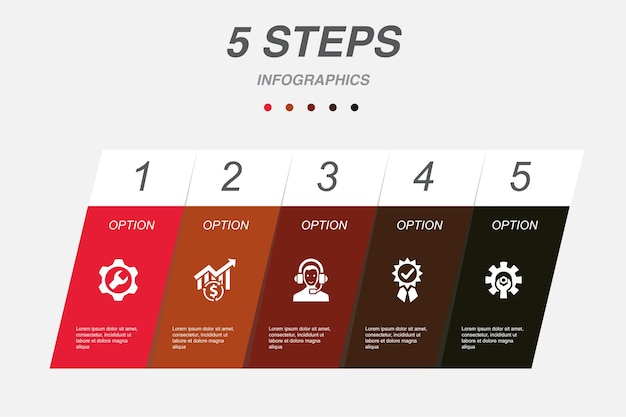 Service sales support quality optimization icons Infographic design template Creative concept with 5 steps