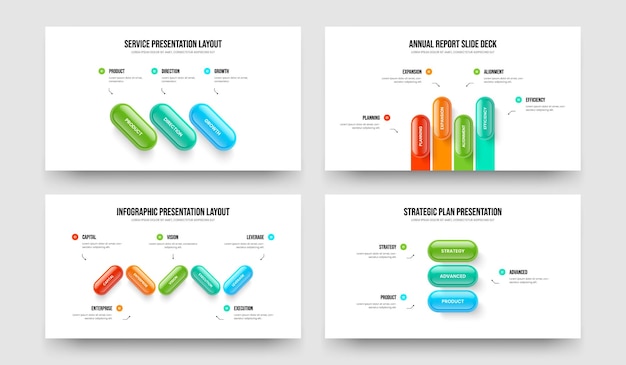 Service Solution Three Four Five Three Option Diagram Slideshow Layout Vector Illustration Set