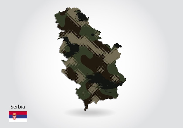 Servië kaart met camouflage patroon Bos groene textuur in kaart Militair concept voor leger soldaat en oorlogswapen vlag