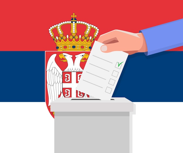 Servië verkiezingsconcept hand zet stembiljet