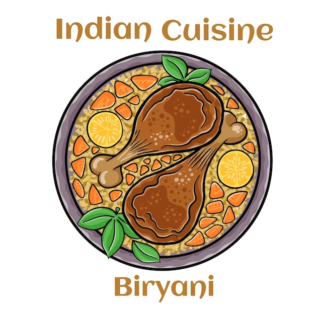 白い背景のインド料理にチキン ビリヤニのサービング