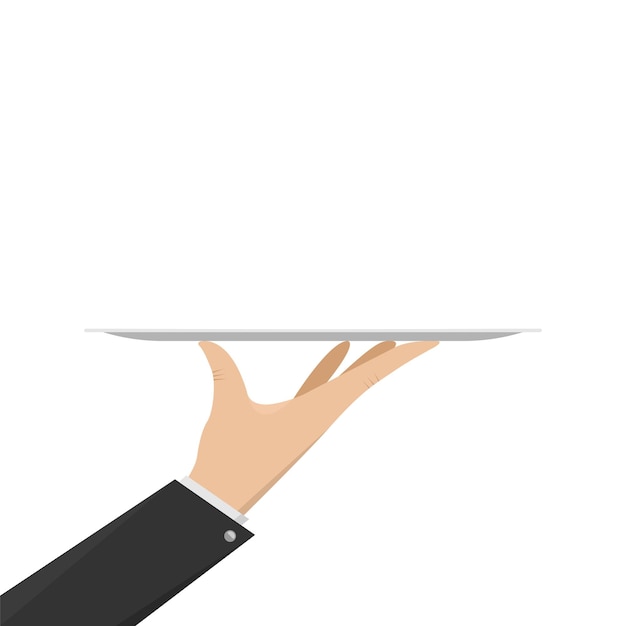 Vector serving food icon sign hand of waiter with serving tray waiter serving