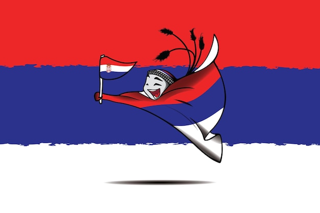 Servische vlag met vectorafbeeldingen van de mascotte van het WK van Qatar