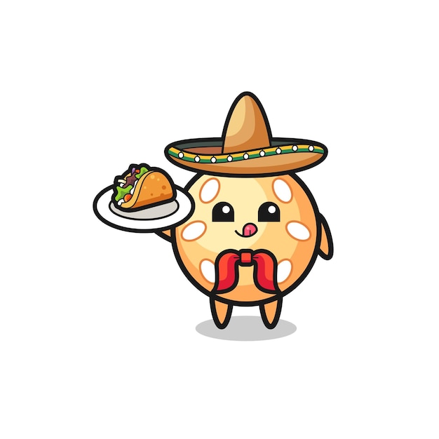 Sesambal mexicaanse chef-kok mascotte met een taco, schattig ontwerp