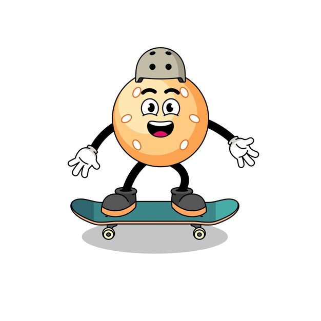 Sesambalmascotte die een skateboard speelt