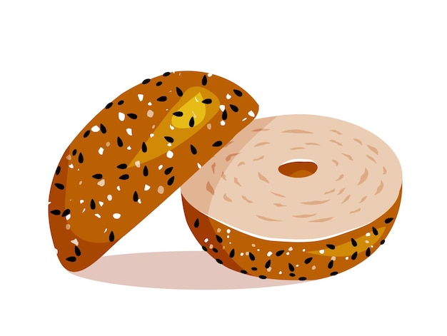 Illustrazione vettoriale di bagel al sesamo isolata su sfondo bianco