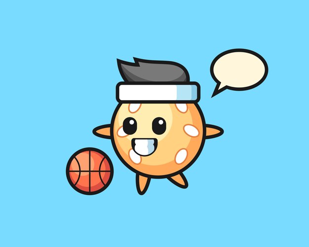 Vector sesame ball cartoon is playing basketball