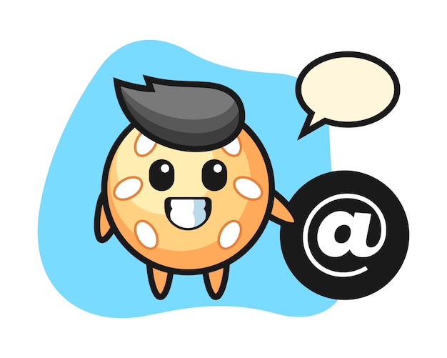 Sesame ball cartoon standing beside the At symbol