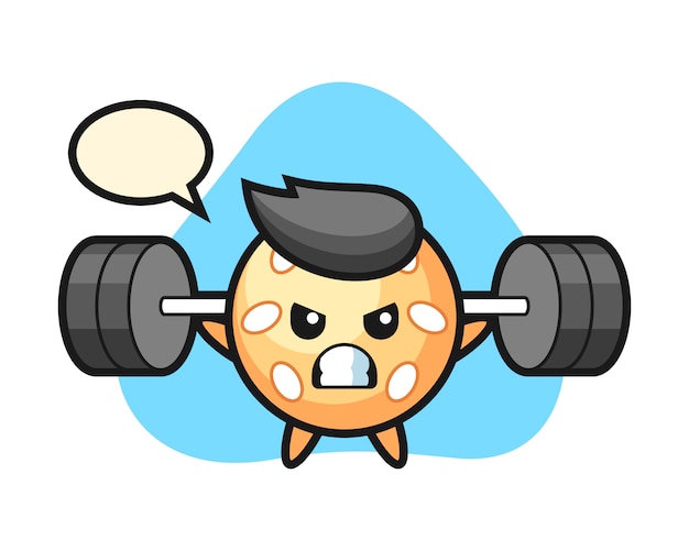 Sesame ball cartoon with a barbell