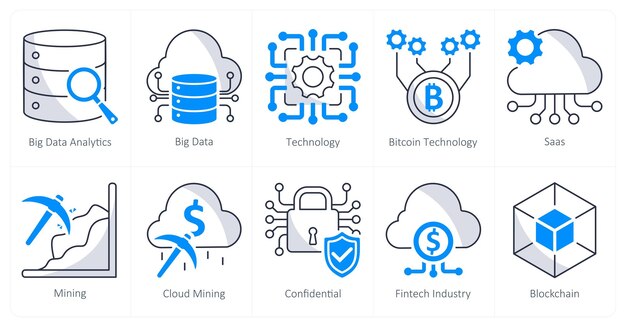 A set of 10 blockchain icons as big data analytics big data technology