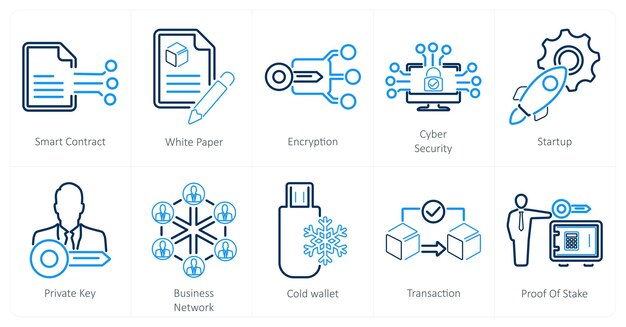 ブロックチェーン 10 つのアイコンをスマートコントラクトホワイトペーパーで暗号化する