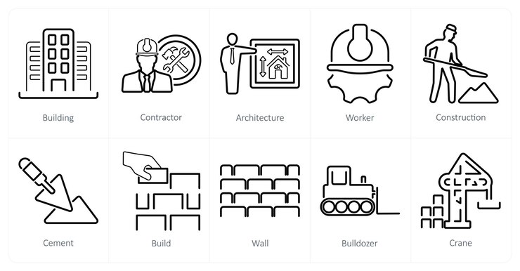 Premium Vector | A set of 10 build icons as building contractor ...