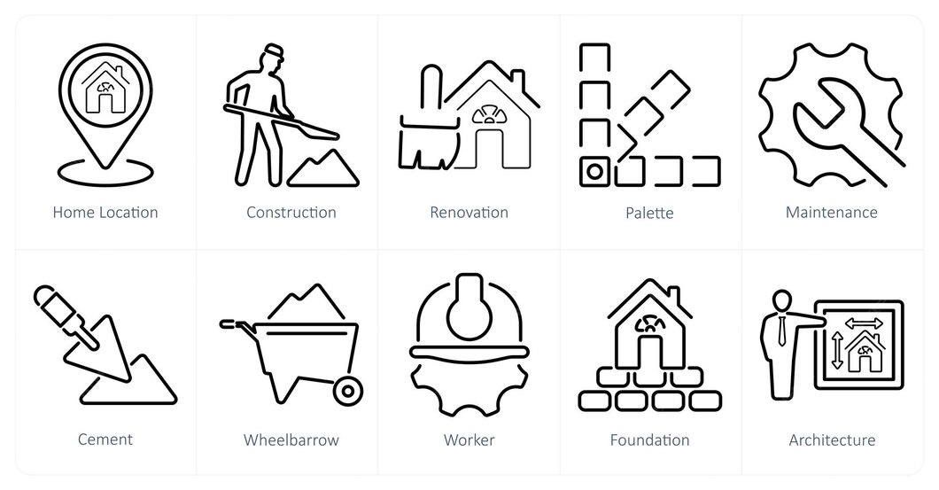 Premium Vector | A set of 10 build icons as home location construction ...