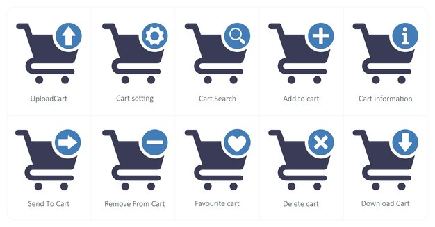 A set of 10 cart icons as update cart cart setting cart search