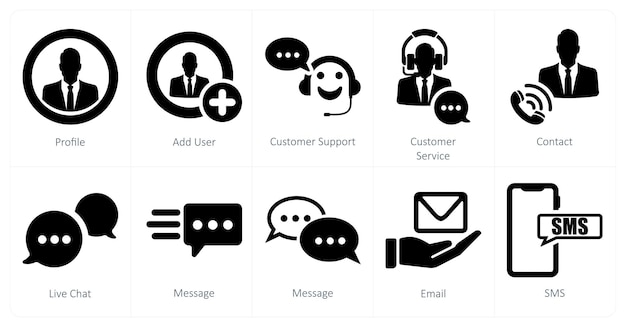 A set of 10 contact icons as profile add user customer support