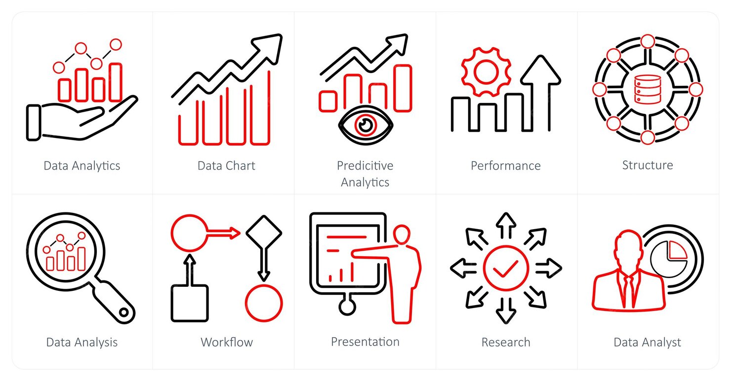 Premium Vector | A set of 10 data analytics icons as data analytics ...