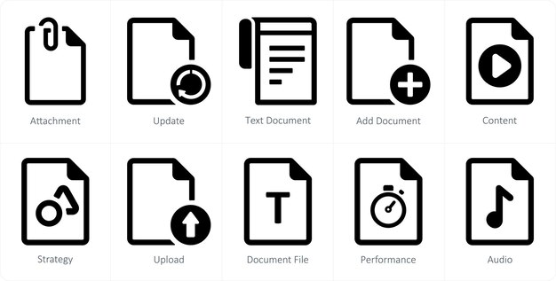A set of 10 File icons as attachment update text document