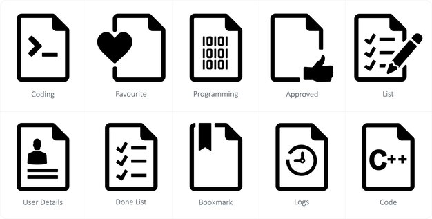 A set of 10 File icons as coding favorite programming