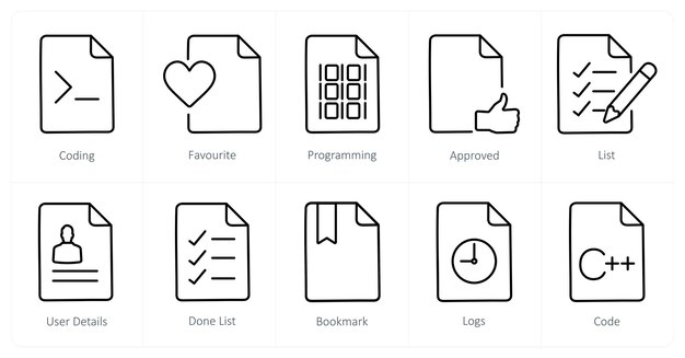 A set of 10 File icons as coding favorite programming